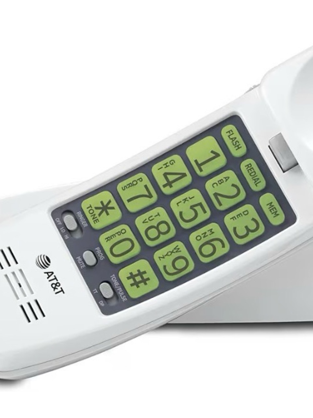 AT&T White Corded Desk Phone with Green Backlit Keys
